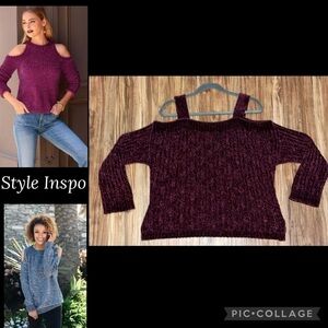 Venus women’s burgundy wine cold shoulder chenille sweater top size L 12 14